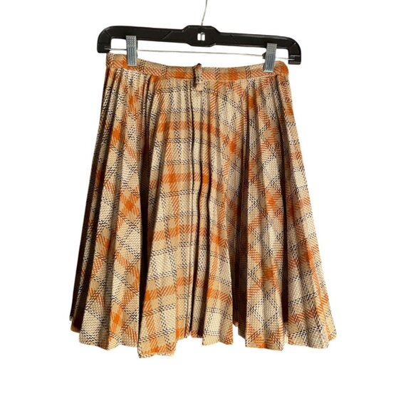 Carol Brent Mod Plaid 70s Hippie Pleated School Skirt Vintage Orange - Picture 1 of 7